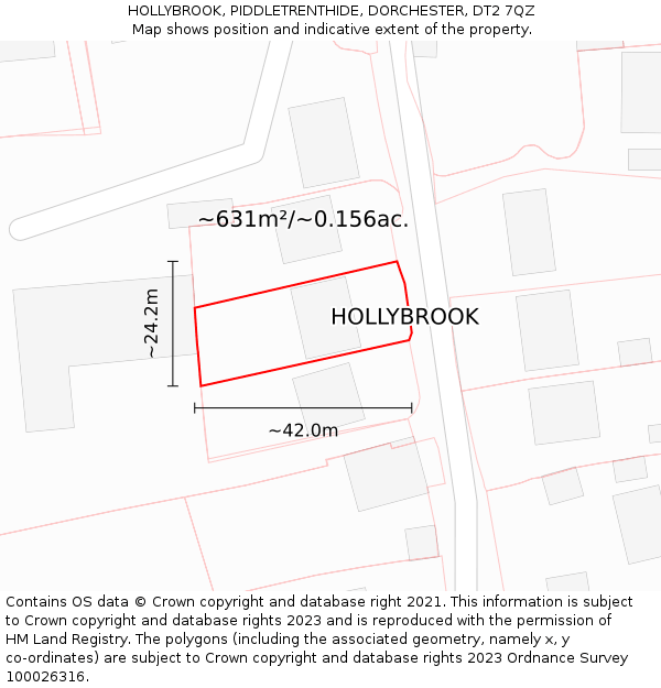HOLLYBROOK, PIDDLETRENTHIDE, DORCHESTER, DT2 7QZ: Plot and title map