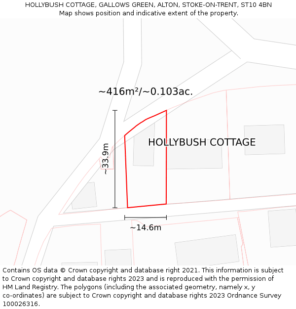 HOLLYBUSH COTTAGE, GALLOWS GREEN, ALTON, STOKE-ON-TRENT, ST10 4BN: Plot and title map