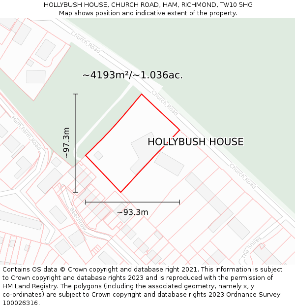 HOLLYBUSH HOUSE, CHURCH ROAD, HAM, RICHMOND, TW10 5HG: Plot and title map