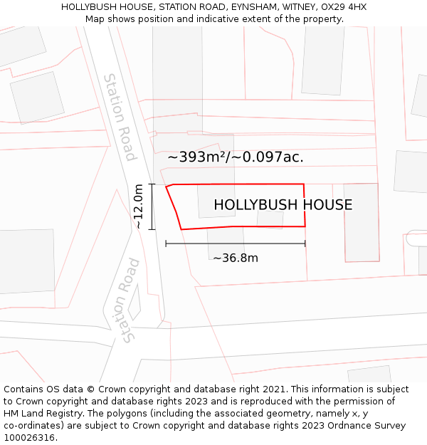 HOLLYBUSH HOUSE, STATION ROAD, EYNSHAM, WITNEY, OX29 4HX: Plot and title map