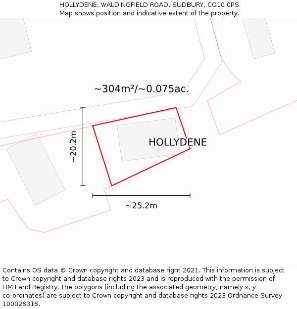 HOLLYDENE, WALDINGFIELD ROAD, SUDBURY, CO10 0PS: Plot and title map