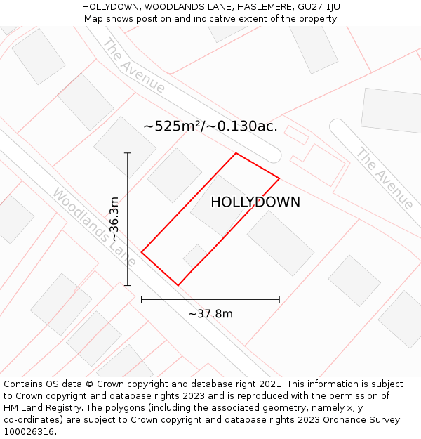 HOLLYDOWN, WOODLANDS LANE, HASLEMERE, GU27 1JU: Plot and title map