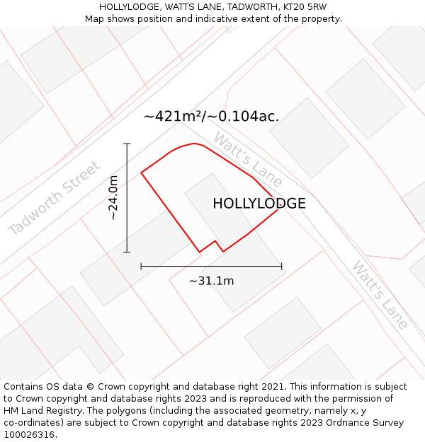HOLLYLODGE, WATTS LANE, TADWORTH, KT20 5RW: Plot and title map