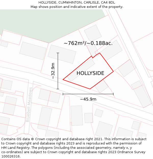 HOLLYSIDE, CUMWHINTON, CARLISLE, CA4 8DL: Plot and title map