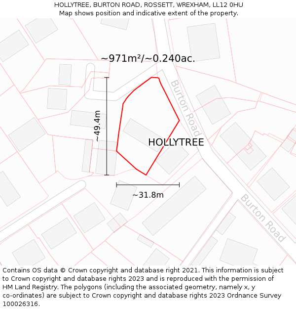 HOLLYTREE, BURTON ROAD, ROSSETT, WREXHAM, LL12 0HU: Plot and title map
