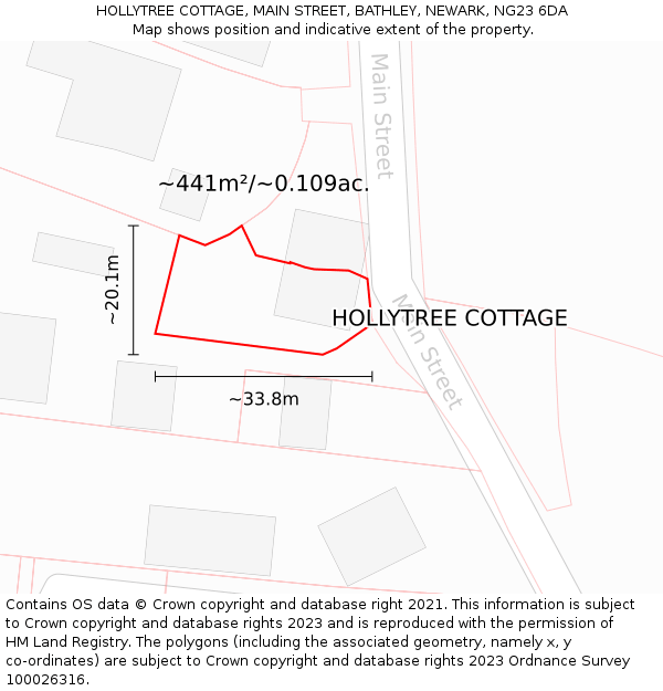 HOLLYTREE COTTAGE, MAIN STREET, BATHLEY, NEWARK, NG23 6DA: Plot and title map