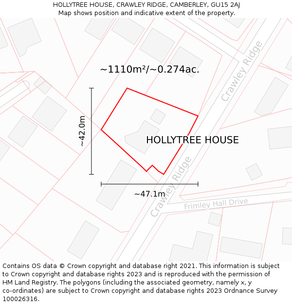 HOLLYTREE HOUSE, CRAWLEY RIDGE, CAMBERLEY, GU15 2AJ: Plot and title map