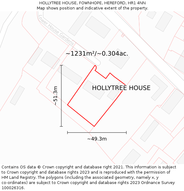 HOLLYTREE HOUSE, FOWNHOPE, HEREFORD, HR1 4NN: Plot and title map