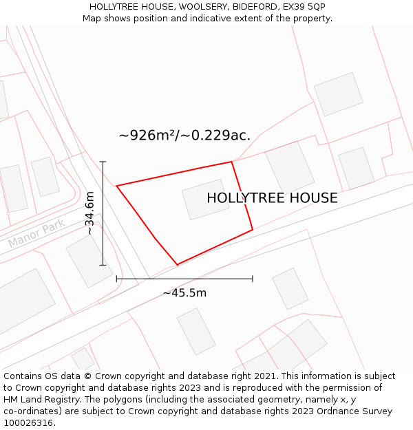 HOLLYTREE HOUSE, WOOLSERY, BIDEFORD, EX39 5QP: Plot and title map