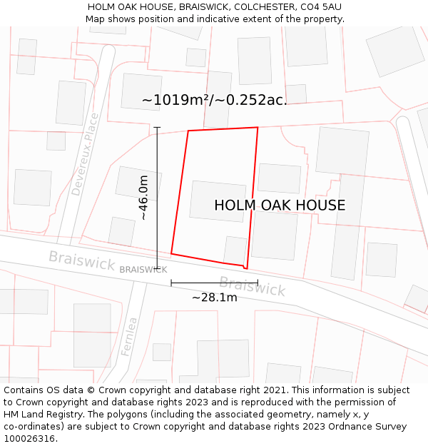 HOLM OAK HOUSE, BRAISWICK, COLCHESTER, CO4 5AU: Plot and title map