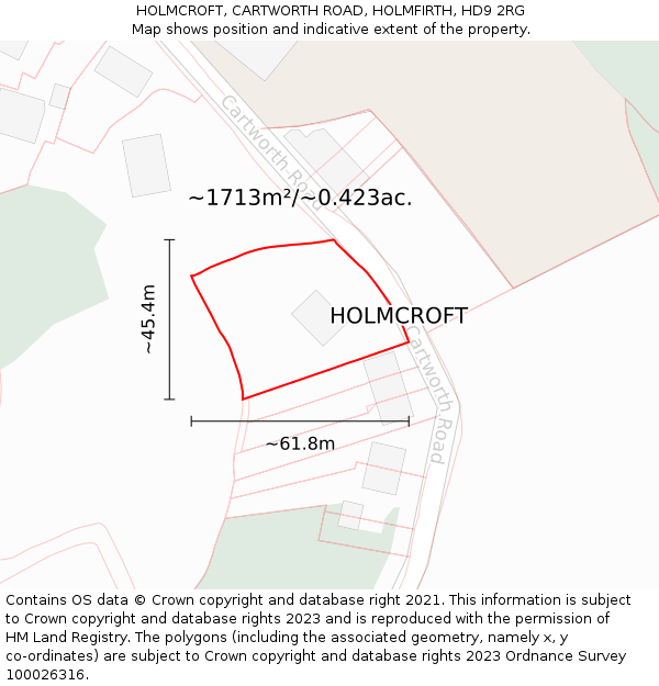 HOLMCROFT, CARTWORTH ROAD, HOLMFIRTH, HD9 2RG: Plot and title map