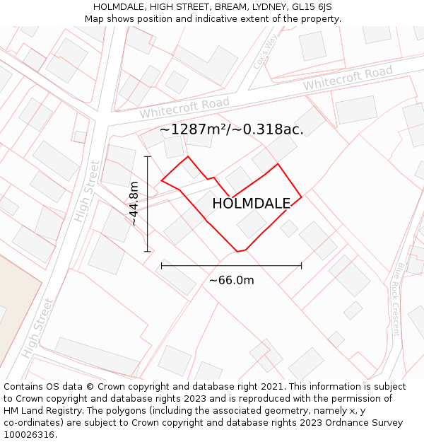 HOLMDALE, HIGH STREET, BREAM, LYDNEY, GL15 6JS: Plot and title map