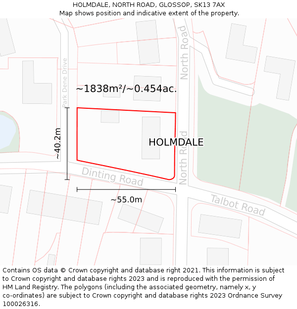 HOLMDALE, NORTH ROAD, GLOSSOP, SK13 7AX: Plot and title map