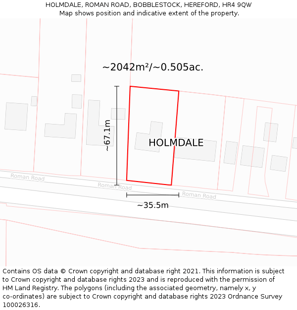 HOLMDALE, ROMAN ROAD, BOBBLESTOCK, HEREFORD, HR4 9QW: Plot and title map