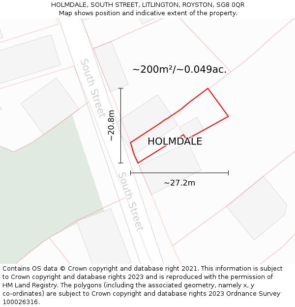 HOLMDALE, SOUTH STREET, LITLINGTON, ROYSTON, SG8 0QR: Plot and title map