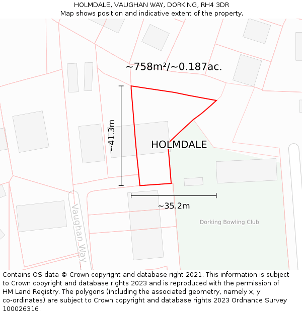 HOLMDALE, VAUGHAN WAY, DORKING, RH4 3DR: Plot and title map