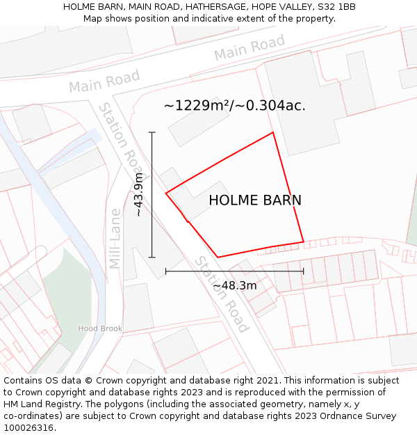 HOLME BARN, MAIN ROAD, HATHERSAGE, HOPE VALLEY, S32 1BB: Plot and title map