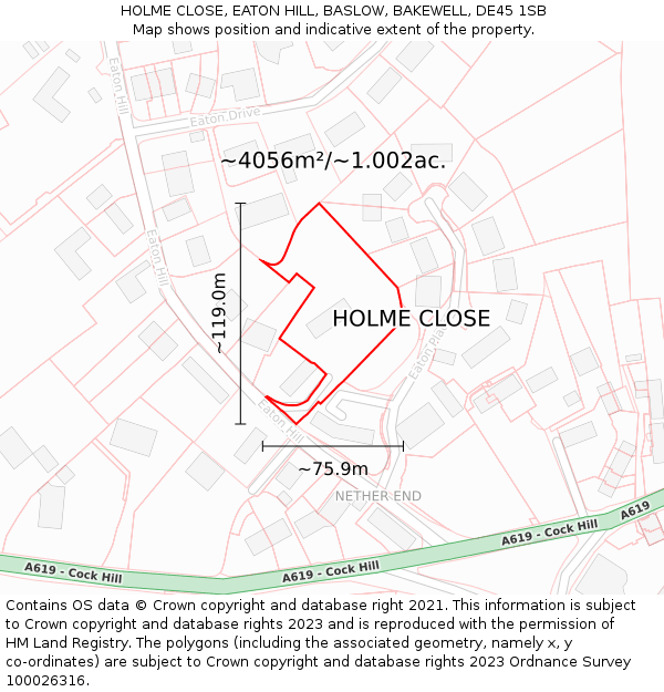 HOLME CLOSE, EATON HILL, BASLOW, BAKEWELL, DE45 1SB: Plot and title map