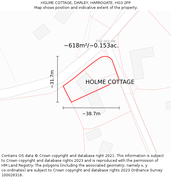 HOLME COTTAGE, DARLEY, HARROGATE, HG3 2PP: Plot and title map