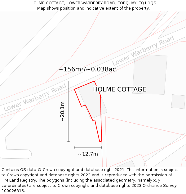 HOLME COTTAGE, LOWER WARBERRY ROAD, TORQUAY, TQ1 1QS: Plot and title map