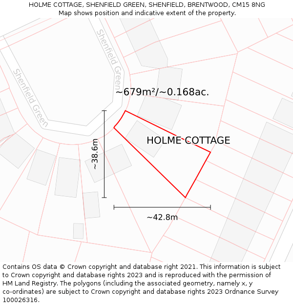 HOLME COTTAGE, SHENFIELD GREEN, SHENFIELD, BRENTWOOD, CM15 8NG: Plot and title map
