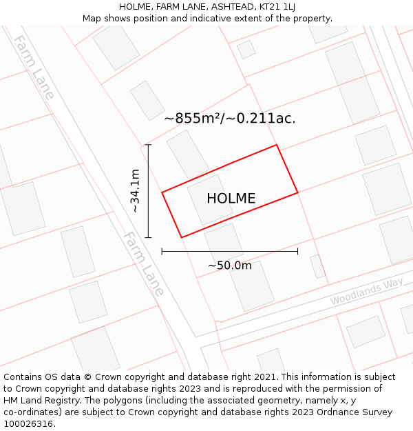 HOLME, FARM LANE, ASHTEAD, KT21 1LJ: Plot and title map