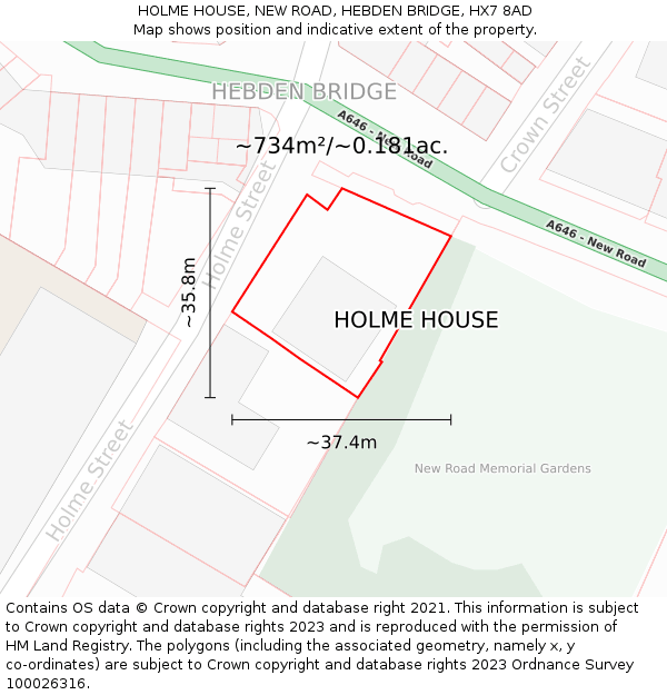 HOLME HOUSE, NEW ROAD, HEBDEN BRIDGE, HX7 8AD: Plot and title map