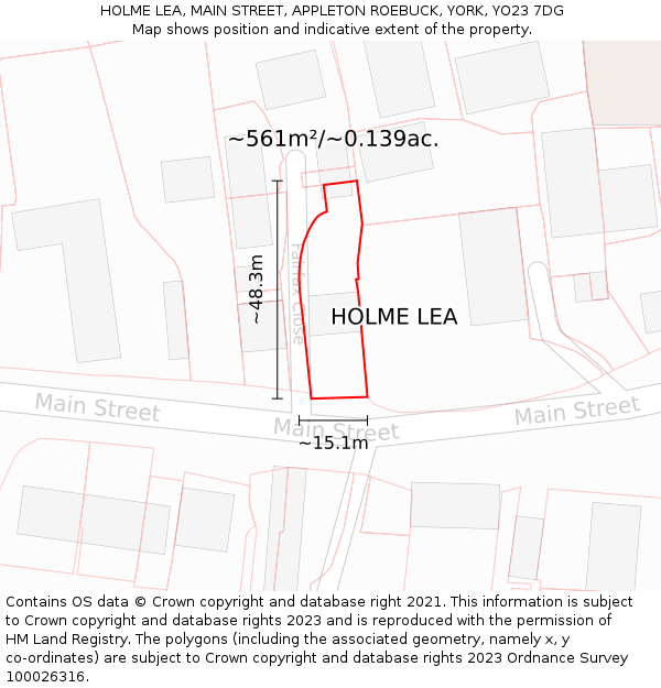 HOLME LEA, MAIN STREET, APPLETON ROEBUCK, YORK, YO23 7DG: Plot and title map