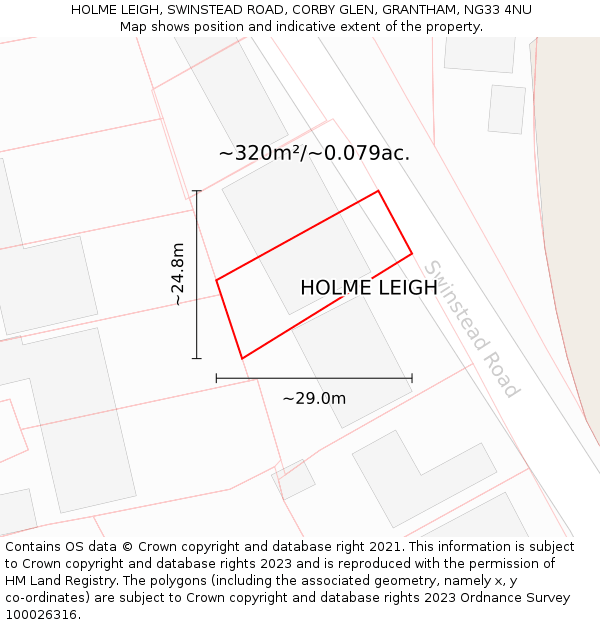 HOLME LEIGH, SWINSTEAD ROAD, CORBY GLEN, GRANTHAM, NG33 4NU: Plot and title map