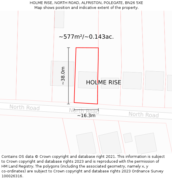 HOLME RISE, NORTH ROAD, ALFRISTON, POLEGATE, BN26 5XE: Plot and title map