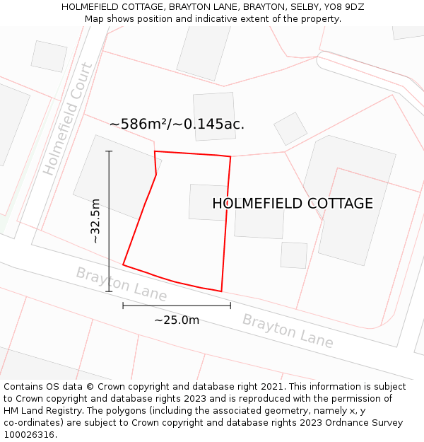 HOLMEFIELD COTTAGE, BRAYTON LANE, BRAYTON, SELBY, YO8 9DZ: Plot and title map