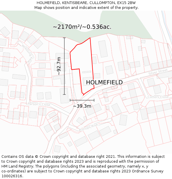 HOLMEFIELD, KENTISBEARE, CULLOMPTON, EX15 2BW: Plot and title map