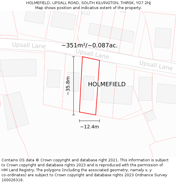 HOLMEFIELD, UPSALL ROAD, SOUTH KILVINGTON, THIRSK, YO7 2NJ: Plot and title map