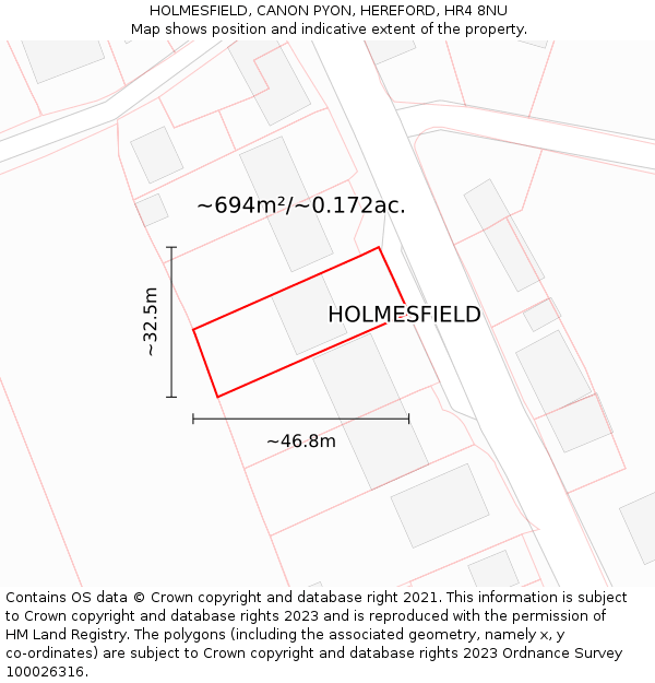 HOLMESFIELD, CANON PYON, HEREFORD, HR4 8NU: Plot and title map