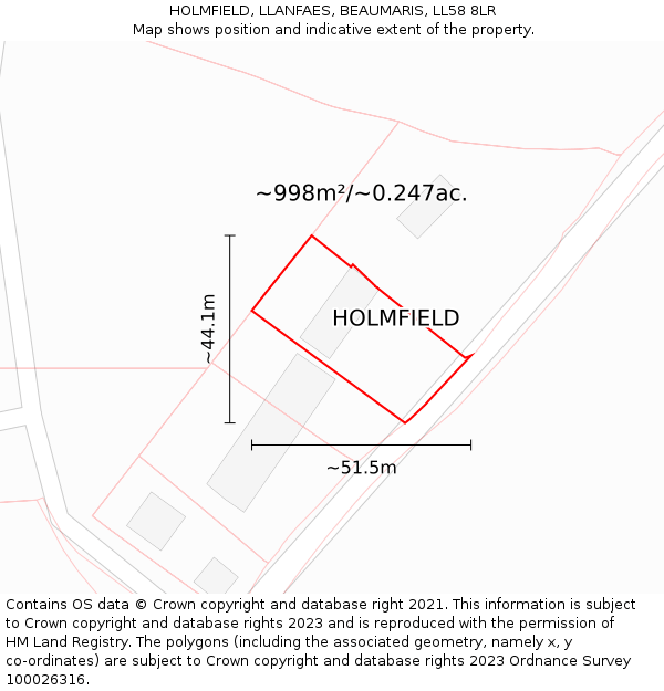 HOLMFIELD, LLANFAES, BEAUMARIS, LL58 8LR: Plot and title map
