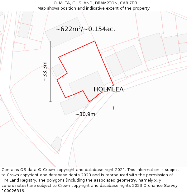 HOLMLEA, GILSLAND, BRAMPTON, CA8 7EB: Plot and title map