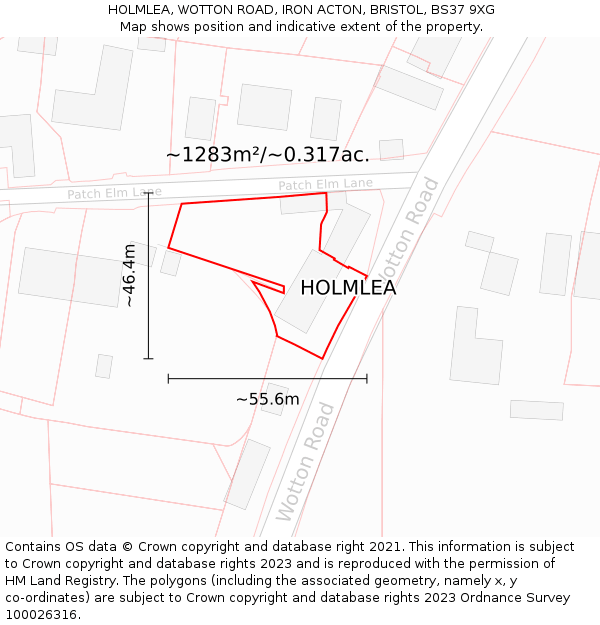 HOLMLEA, WOTTON ROAD, IRON ACTON, BRISTOL, BS37 9XG: Plot and title map