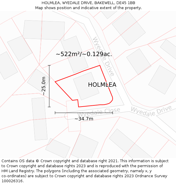 HOLMLEA, WYEDALE DRIVE, BAKEWELL, DE45 1BB: Plot and title map