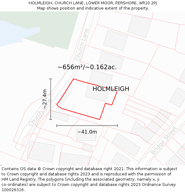 HOLMLEIGH, CHURCH LANE, LOWER MOOR, PERSHORE, WR10 2PJ: Plot and title map