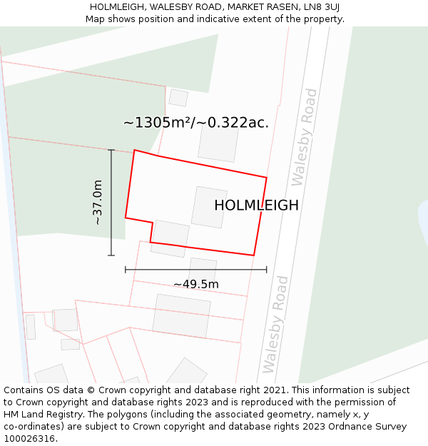 HOLMLEIGH, WALESBY ROAD, MARKET RASEN, LN8 3UJ: Plot and title map