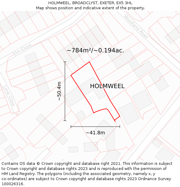 HOLMWEEL, BROADCLYST, EXETER, EX5 3HL: Plot and title map