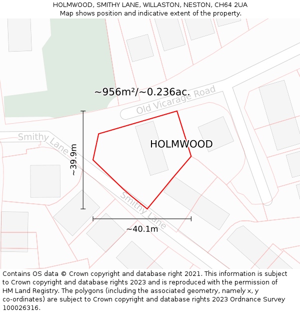 HOLMWOOD, SMITHY LANE, WILLASTON, NESTON, CH64 2UA: Plot and title map