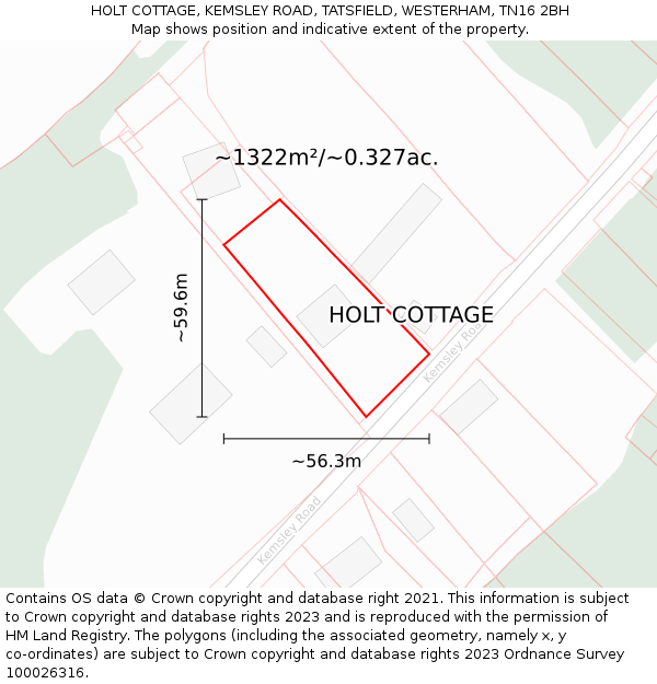 HOLT COTTAGE, KEMSLEY ROAD, TATSFIELD, WESTERHAM, TN16 2BH: Plot and title map