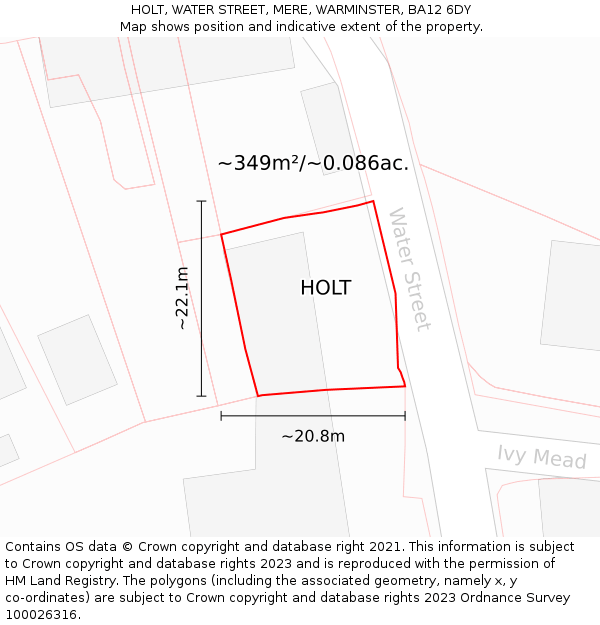HOLT, WATER STREET, MERE, WARMINSTER, BA12 6DY: Plot and title map