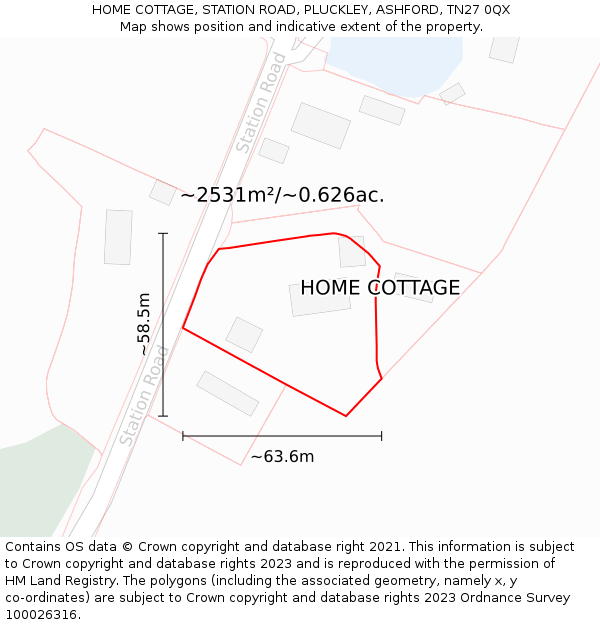 HOME COTTAGE, STATION ROAD, PLUCKLEY, ASHFORD, TN27 0QX: Plot and title map