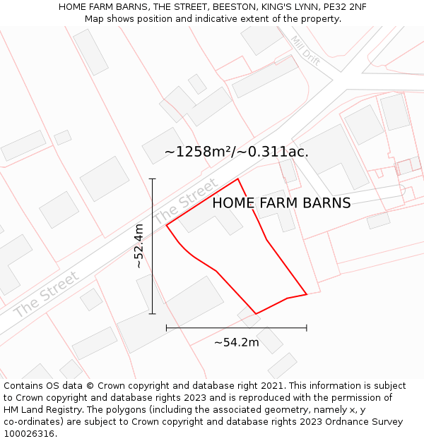 HOME FARM BARNS, THE STREET, BEESTON, KING'S LYNN, PE32 2NF: Plot and title map