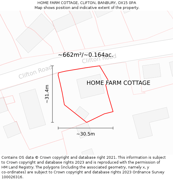 HOME FARM COTTAGE, CLIFTON, BANBURY, OX15 0PA: Plot and title map