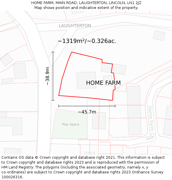 HOME FARM, MAIN ROAD, LAUGHTERTON, LINCOLN, LN1 2JZ: Plot and title map