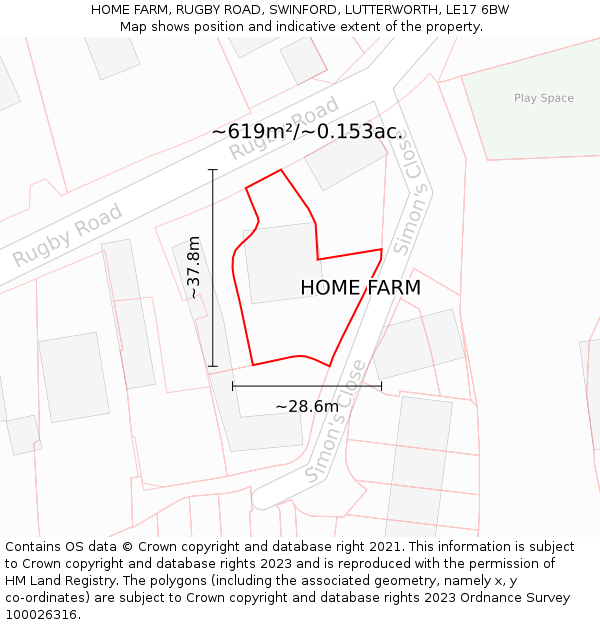 HOME FARM, RUGBY ROAD, SWINFORD, LUTTERWORTH, LE17 6BW: Plot and title map