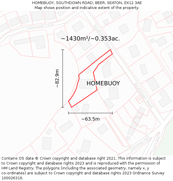 HOMEBUOY, SOUTHDOWN ROAD, BEER, SEATON, EX12 3AE: Plot and title map